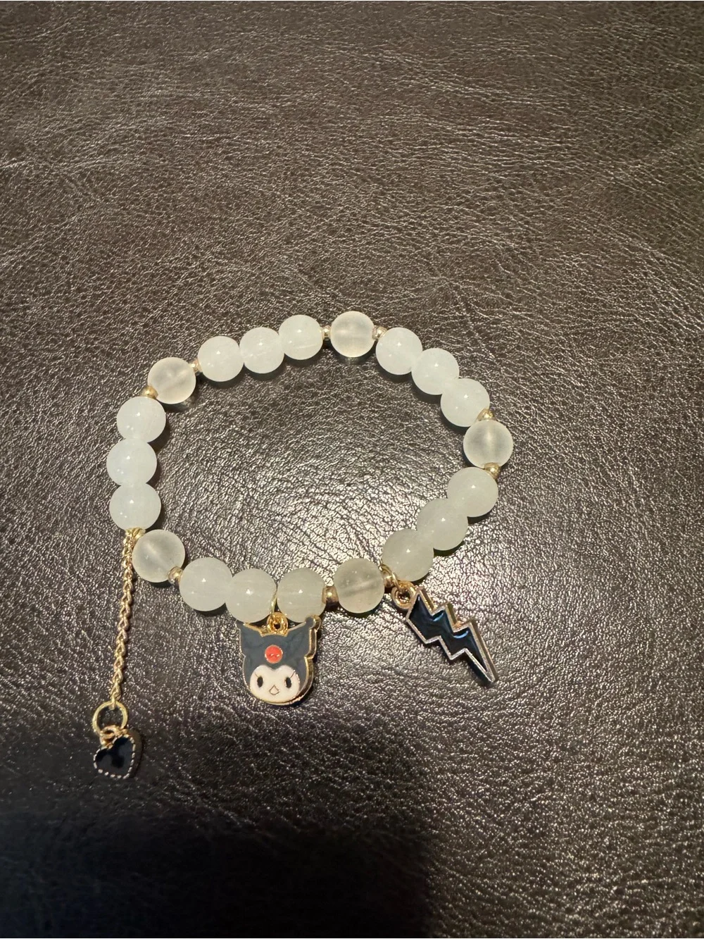 Gold and White Beaded Charm Bracelet set of 3